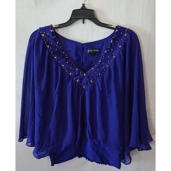 Flowing Blue Rampage Beaded Batwing Sleeve Blouse - Picture 1 of 7